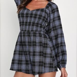 Lulus blue plaid romper small